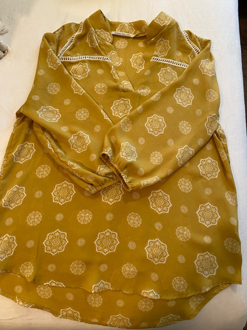 Liberty Love Mustard Medallion V-Neck Blouse